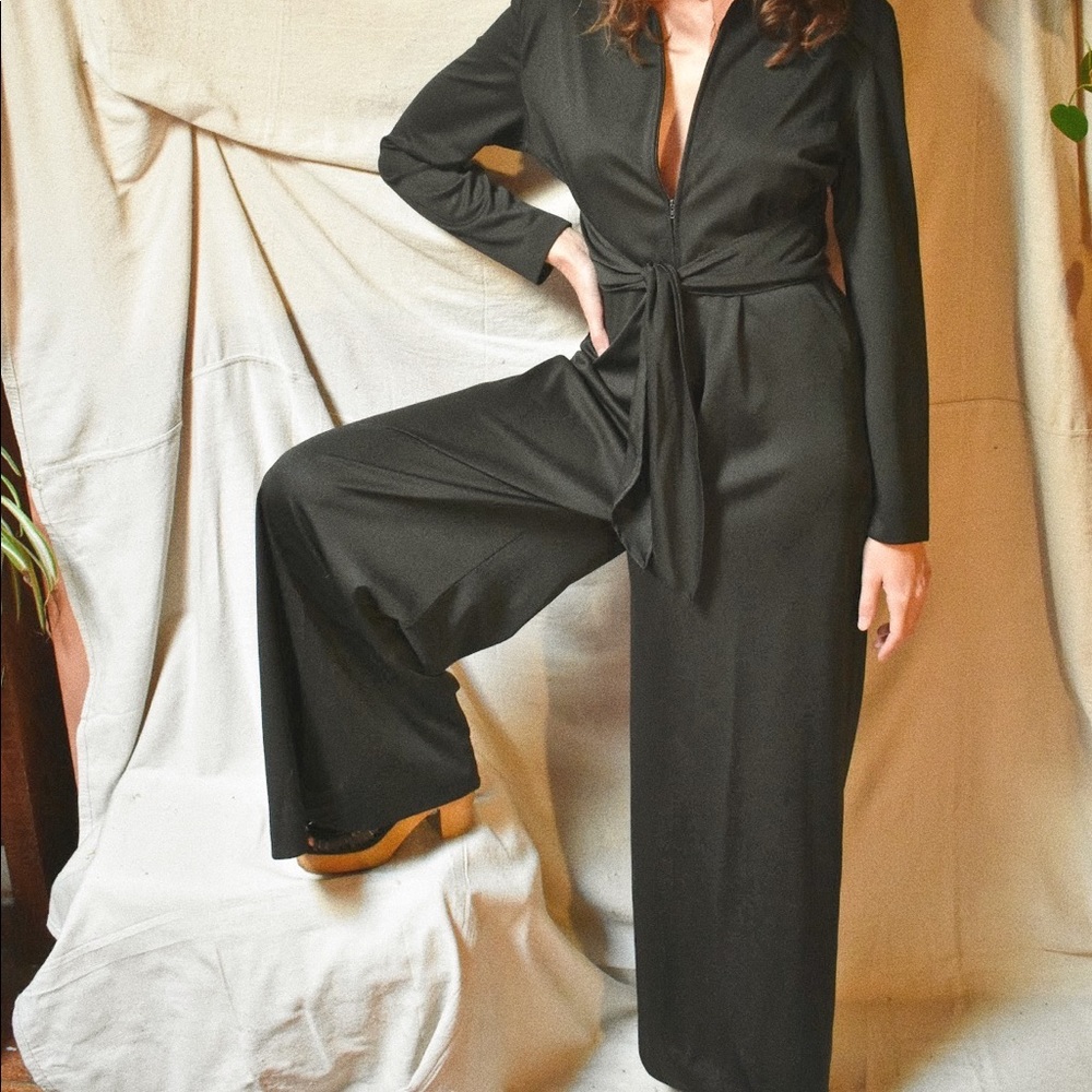 Vintage 70s Low Cut Wide Leg Jumpsuit